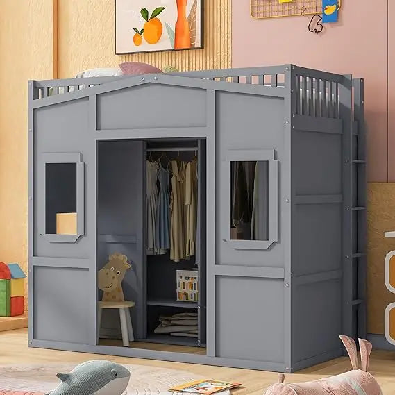 Harper And Bright Designs Loft Bed With Wardrobe And Ladder