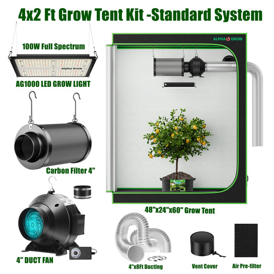 Alphagrow Grow Tent Kit With Inline Fan And Carbon Filter
