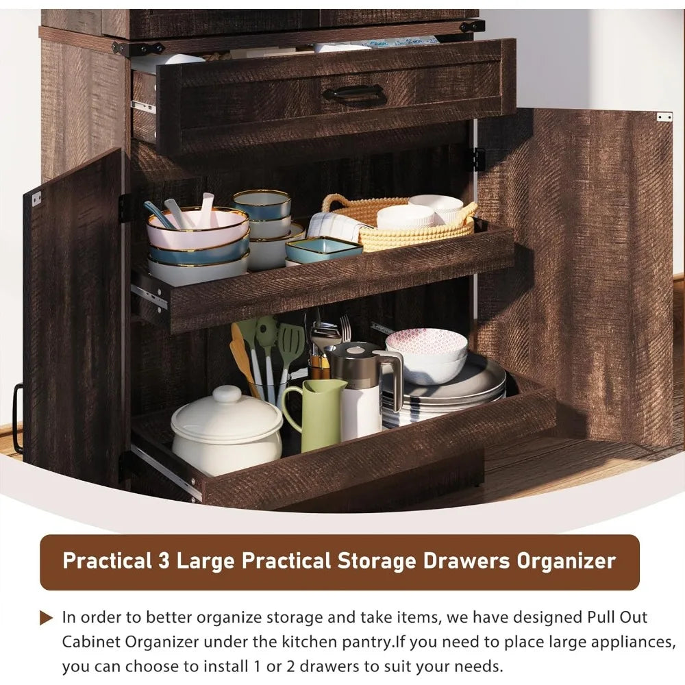 RBX Pantry Cabinet With 3 Drawers And Barn Door Shelves