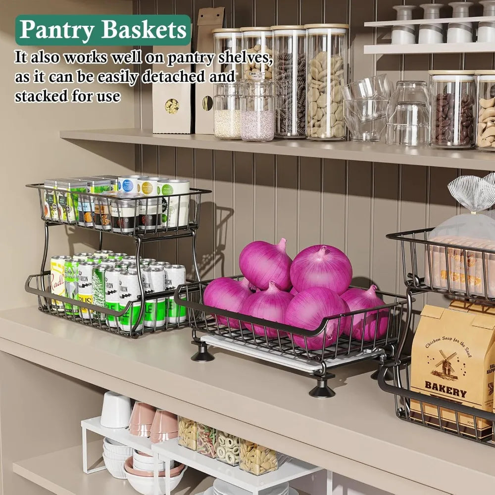 Pantry Organizer Cart With Wheels Stackable Wire Baskets