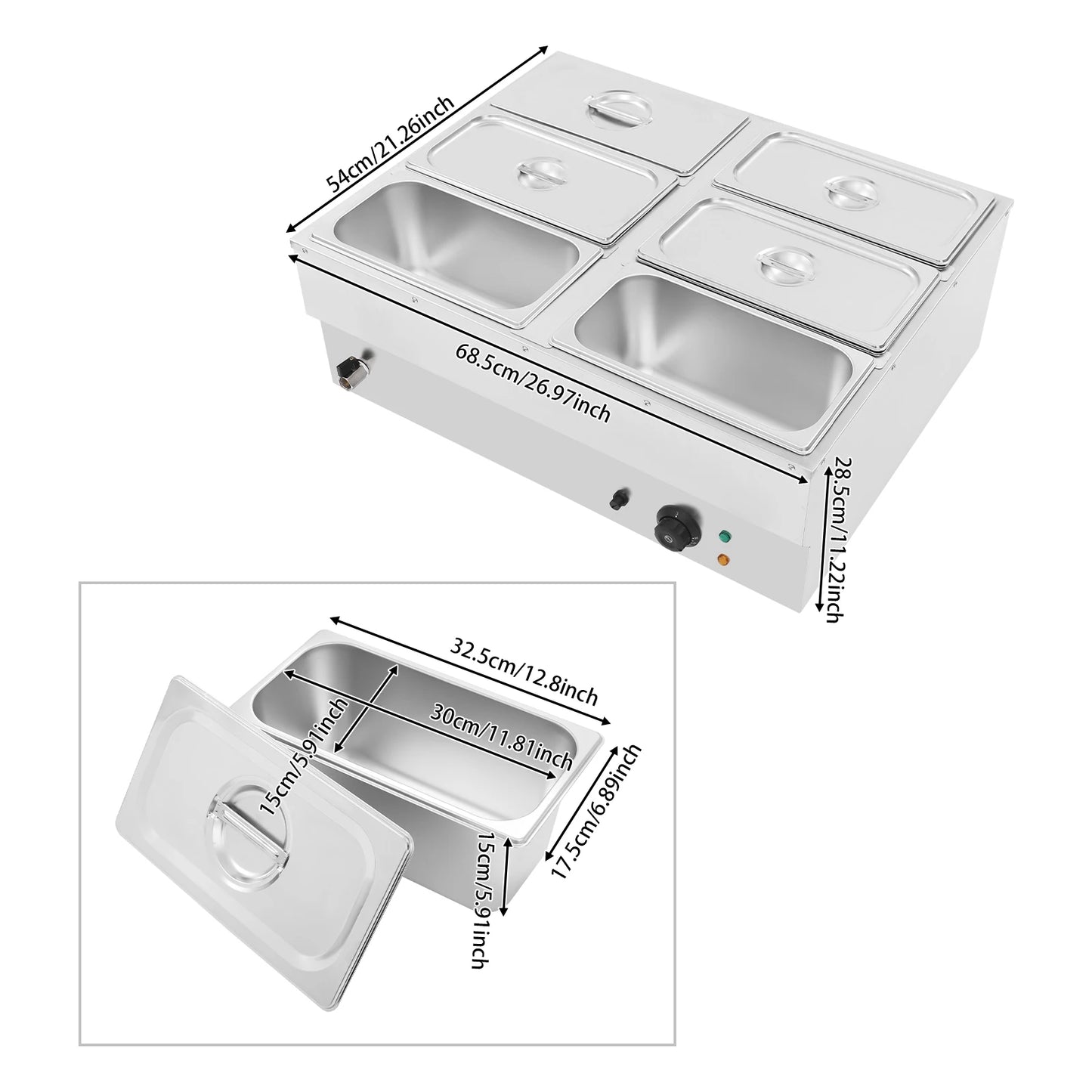 Bymaocar 1500W Countertop Stainless Steel Soup Warmer 6 Pan