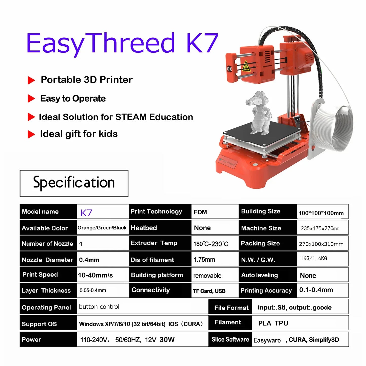 EasyThreed K7 Mini Compact Desktop 3D Printer With TF Card