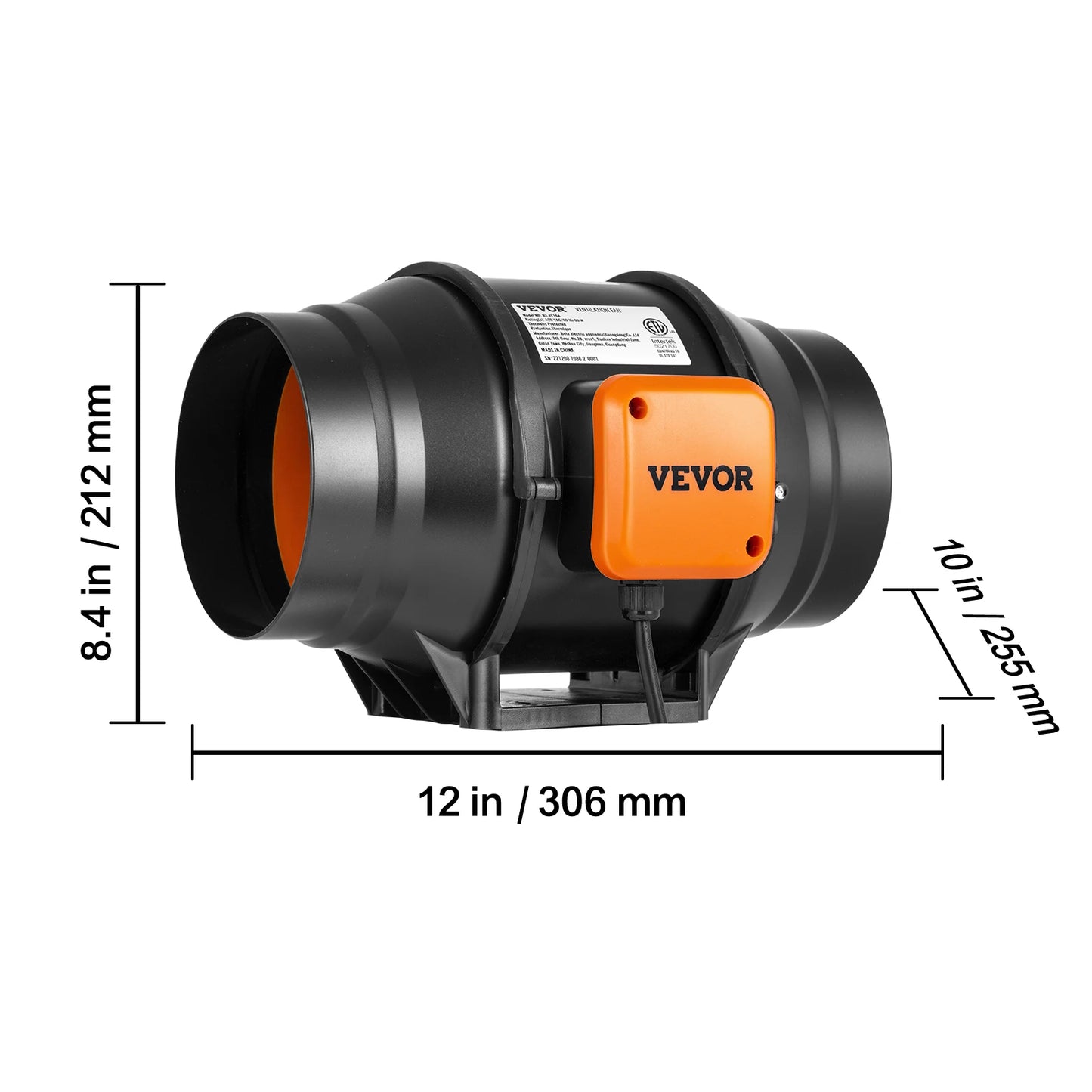 VEVOR Inline Duct Fan EC Motor With Humidity Controller