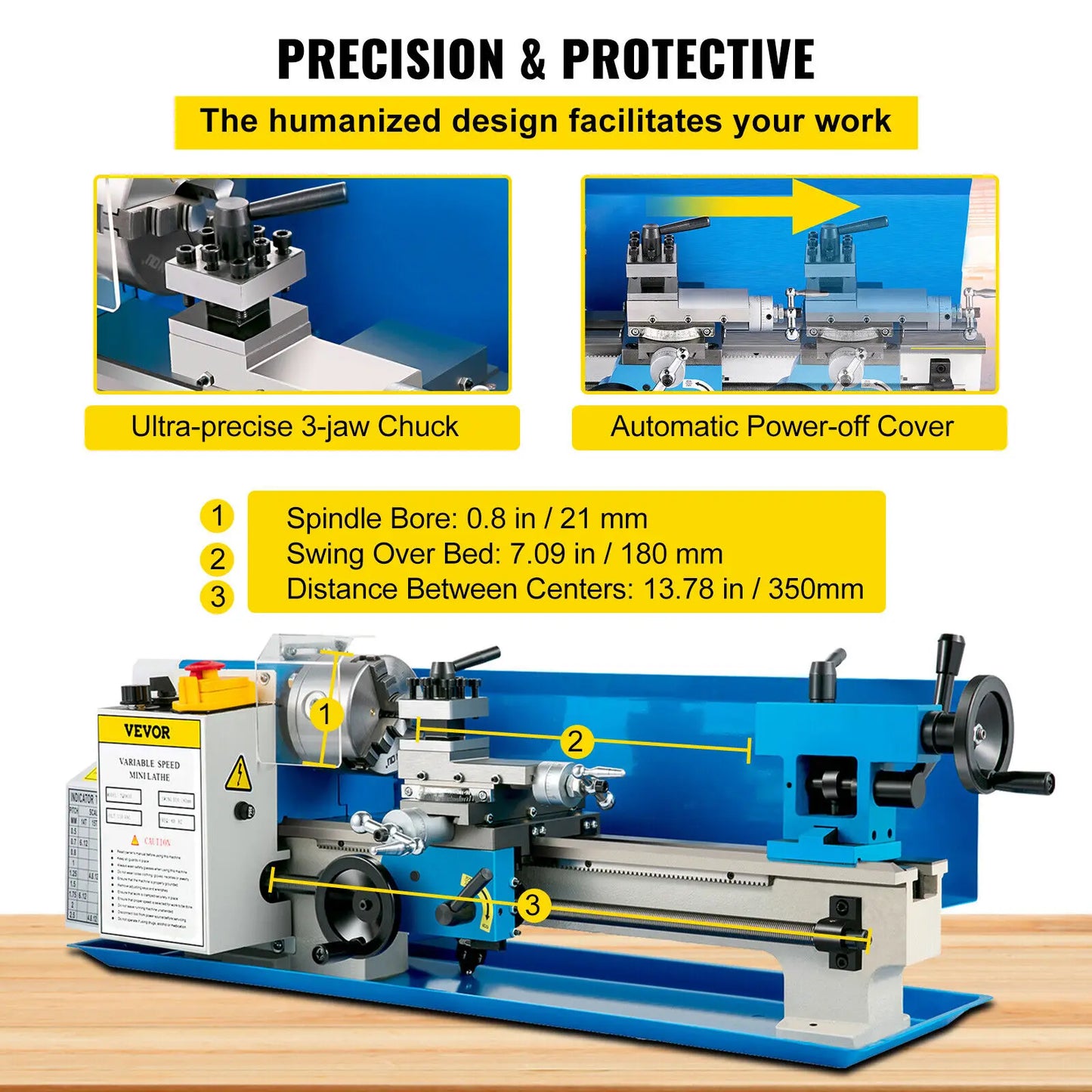 SucceBuy Mini Metal Lathe Machine Variable Speed 550W