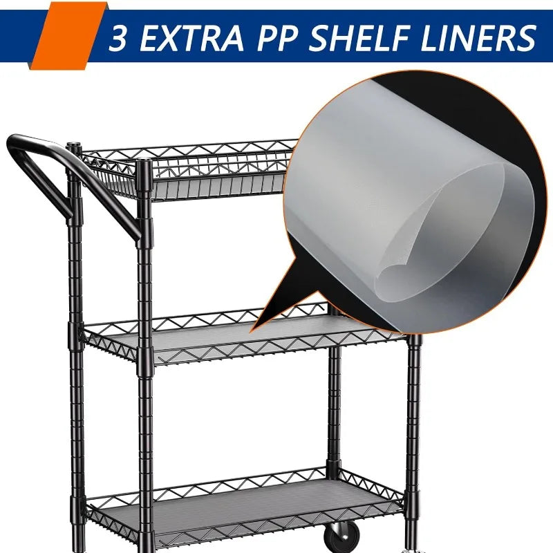 Huanhui 3 Tier Heavy Duty Rolling Utility Cart With Wheels