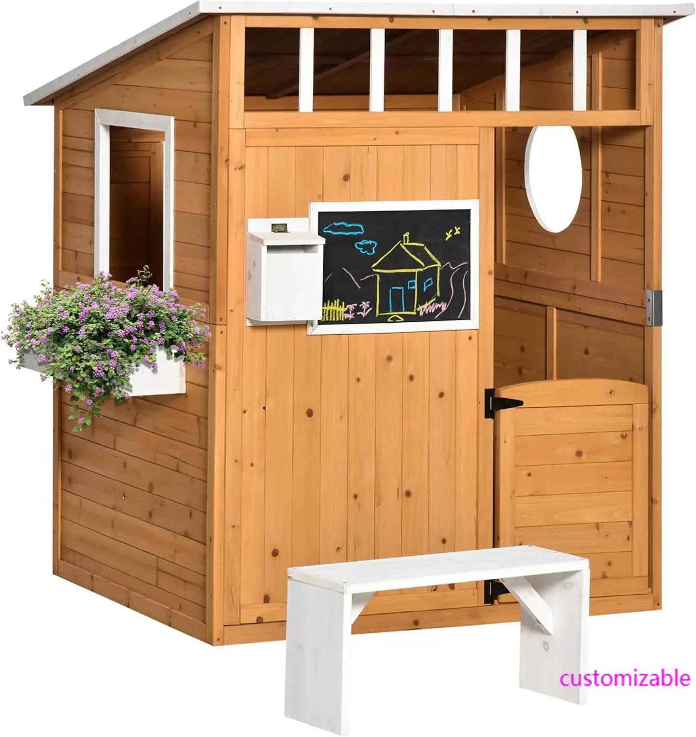 XMSJ Wooden Kids Playhouse Outdoor With Working Door