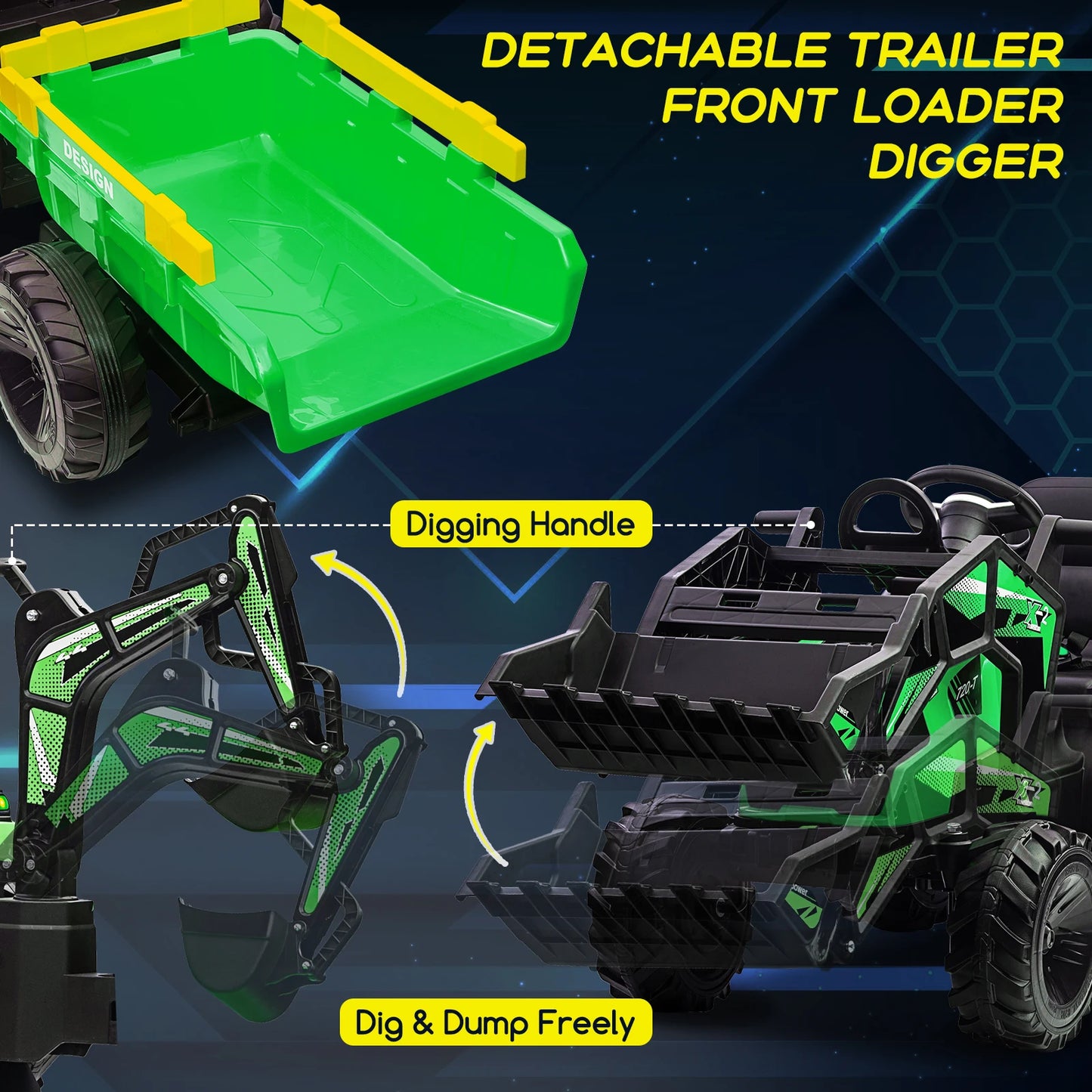 HobbyLane 3 In 1 Ride On Tractor Excavator Bulldozer 24V