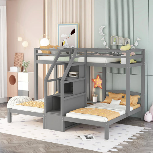 Twin Over Twin Bunk Bed With Built In Staircase And Storage