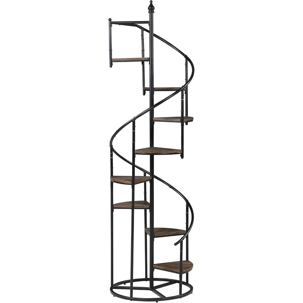 RBXC Rustic Eight Shelf Bookcase Laminate Wood Storage Unit Floor Mounted Living Room