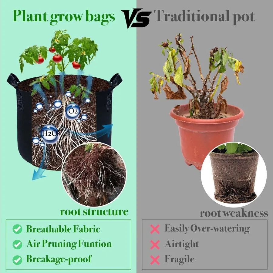 Mixed Size Fabric Grow Bags For Garden Plants 3 5 7 10 Gal