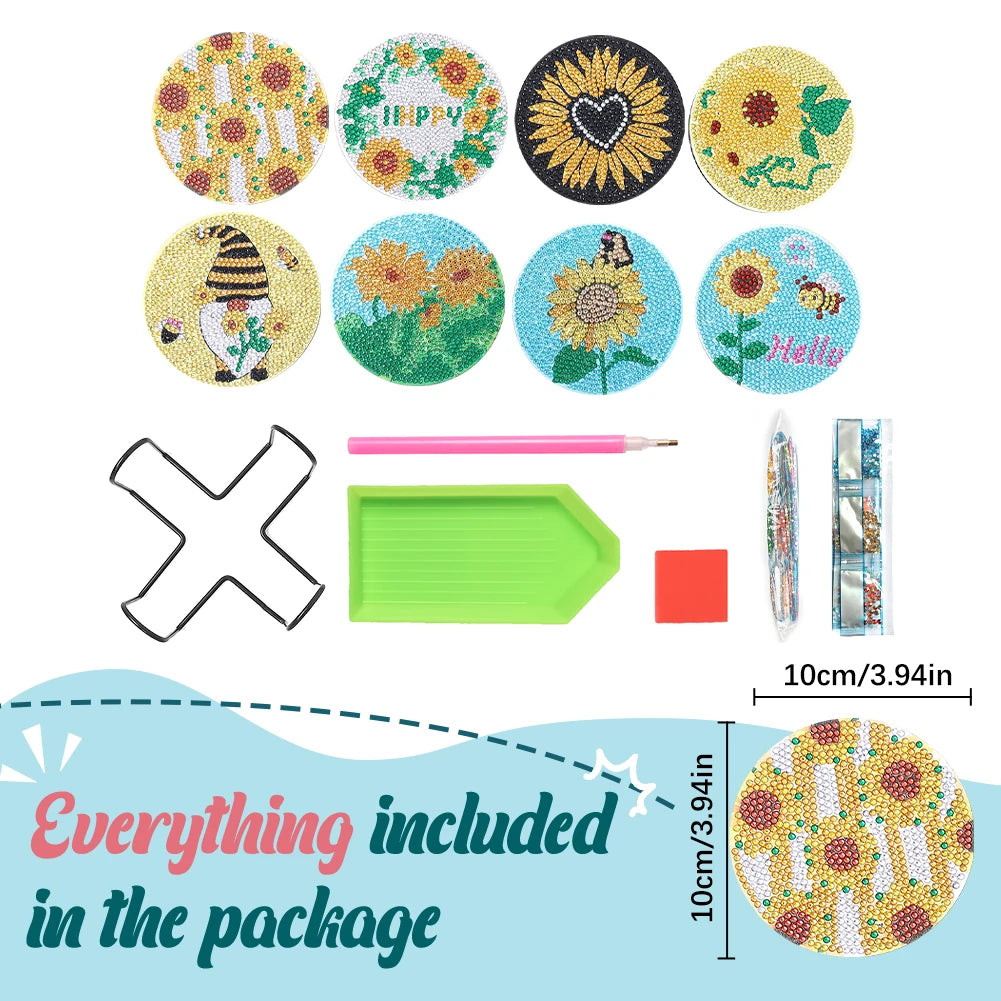 Frame Diamond Painting Coaster Kit Sunflower Mandala Set