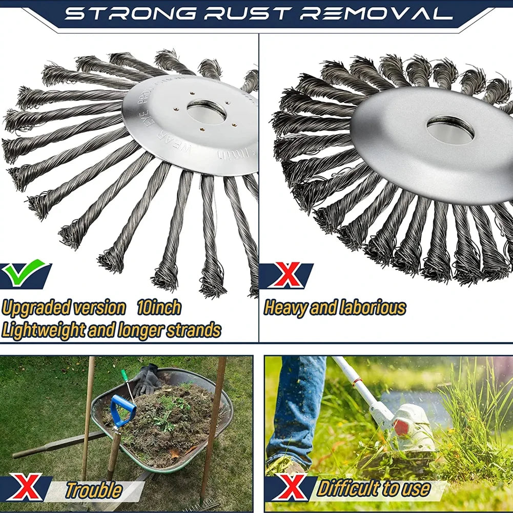 10 Inch Wire Brush Trimmer Head for Weed Removal and Rust