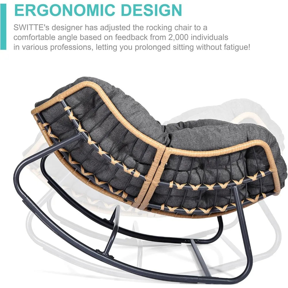 HUANZHUANG Outdoor Papasan Rocking Chair Wicker Lounge Patio