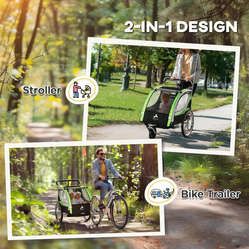 Two Seater Walk Ride Child Bike Trailer For Kids Stroller