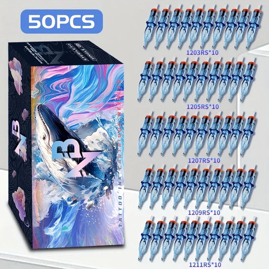 50 Pcs Disposable Tattoo Cartridge Needle Set Round Liner