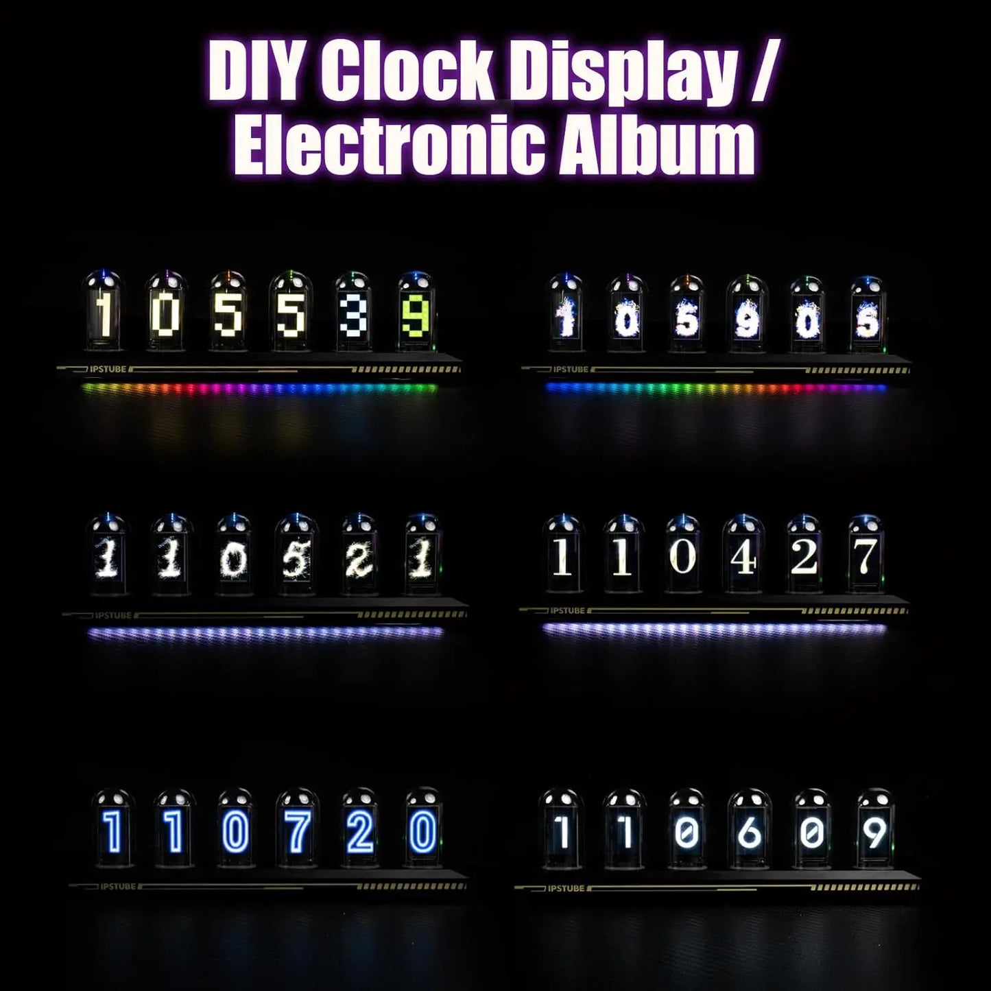 Aiopp Night Light Nixie Tube Clock Kit 12 24h Display IPS