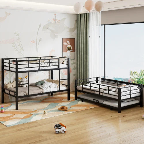 Metal Twin Bed System Combines Three Beds With Guardrails