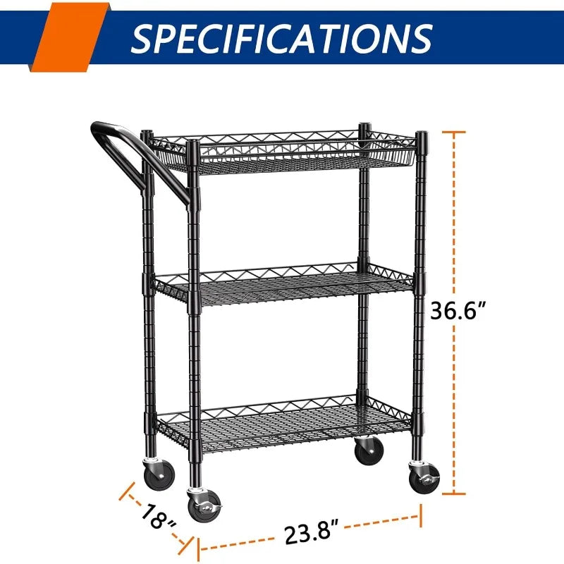 Huanhui 3 Tier Heavy Duty Rolling Utility Cart With Wheels