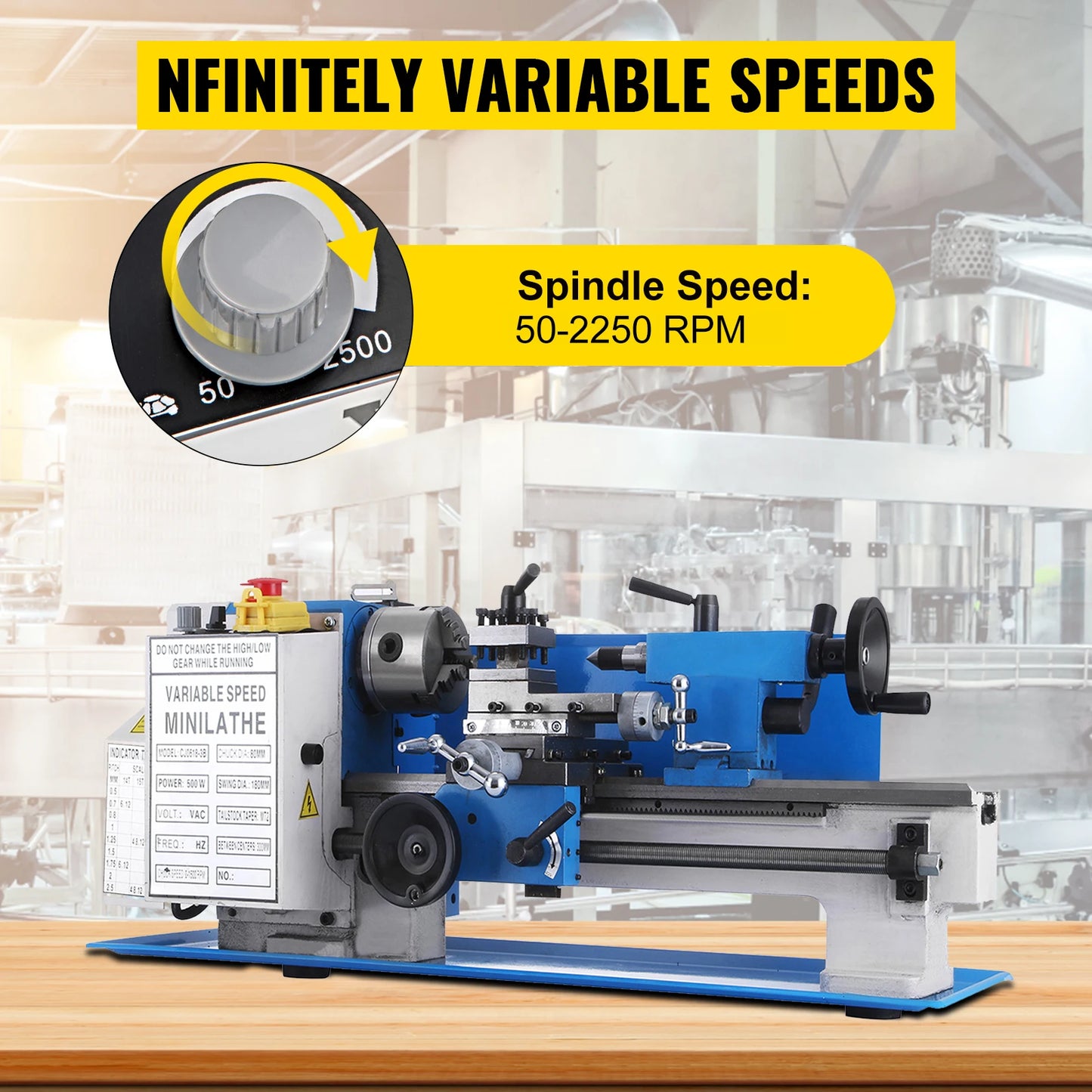 SucceBuy Mini Metal Lathe Machine Variable Speed 550W