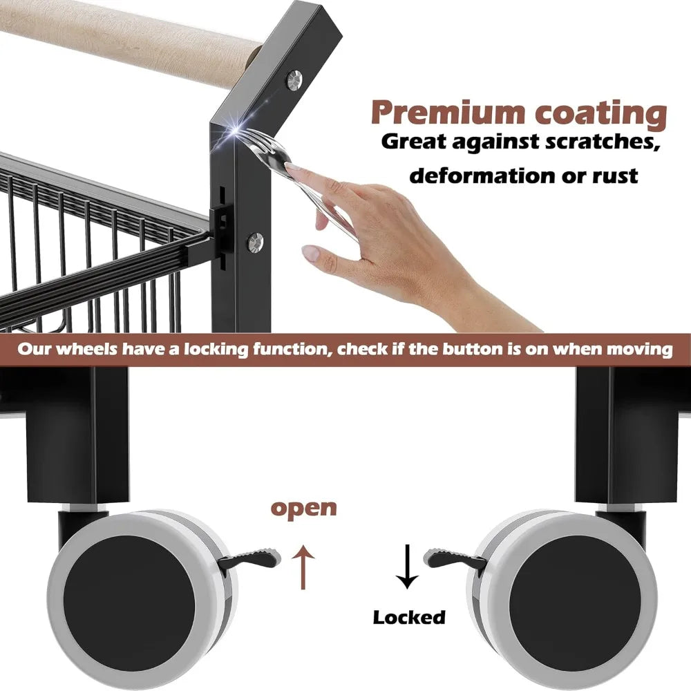 Snack Cart With Wheels 4 Tier Adjustable Fruit Rack