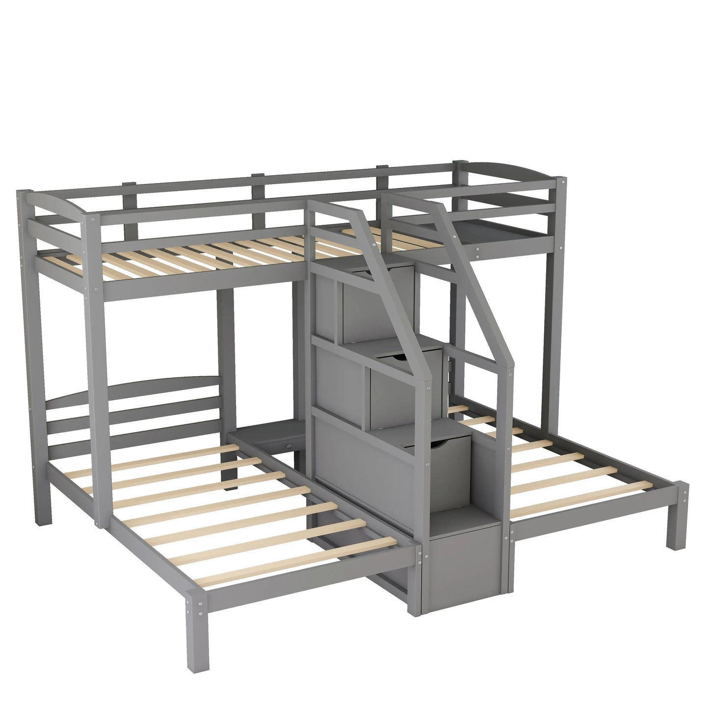 Twin Over Twin Bunk Bed With Built In Staircase And Storage