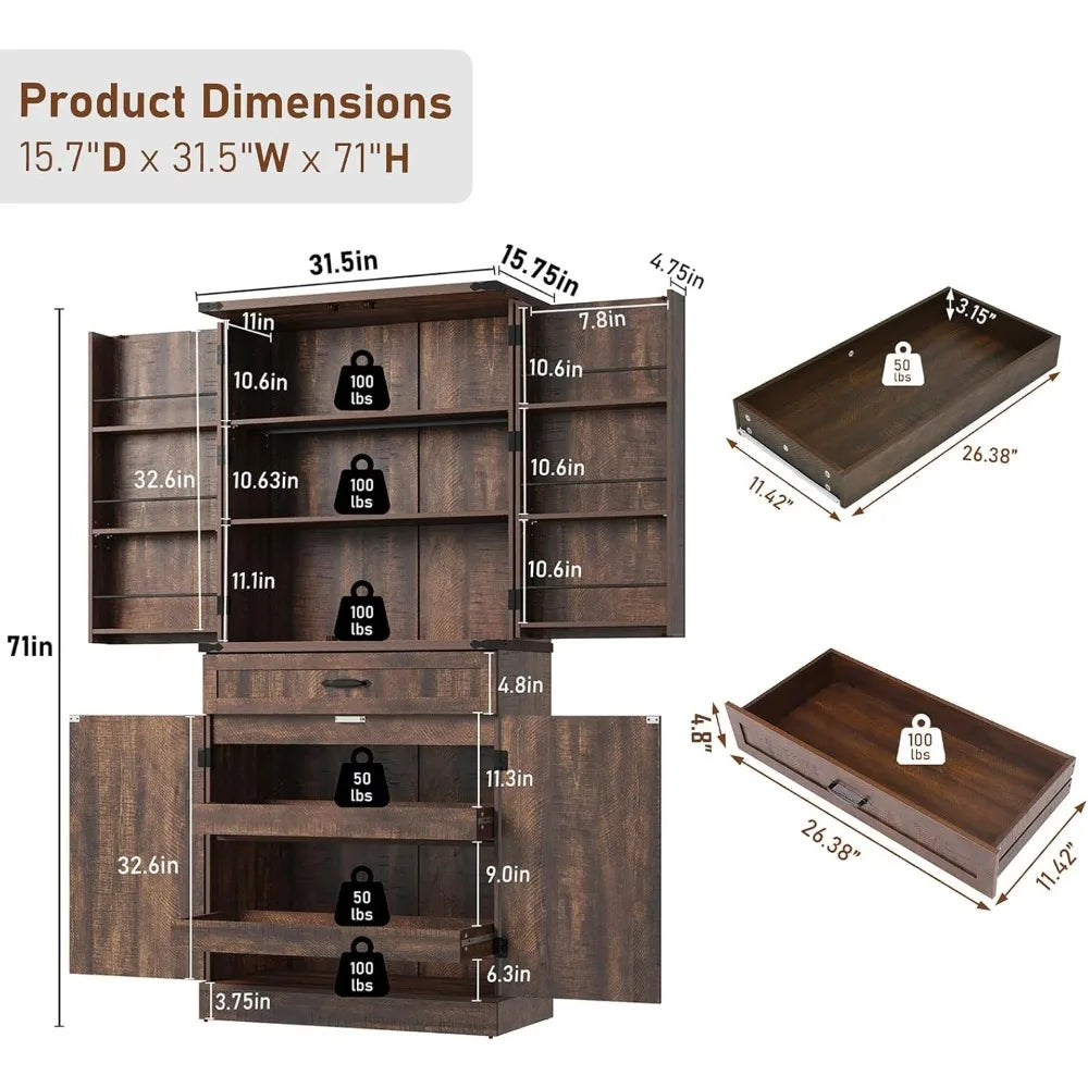 RBX Pantry Cabinet With 3 Drawers And Barn Door Shelves