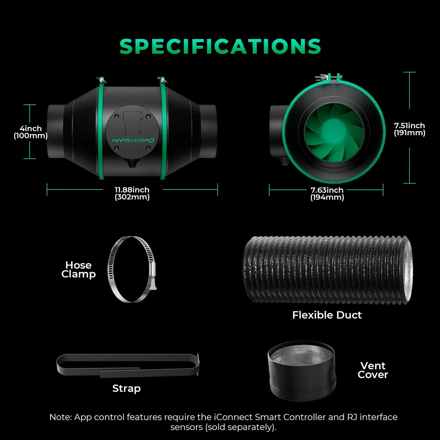MarsHydro Smart Inline Ducting Fan Kit Carbon Filter