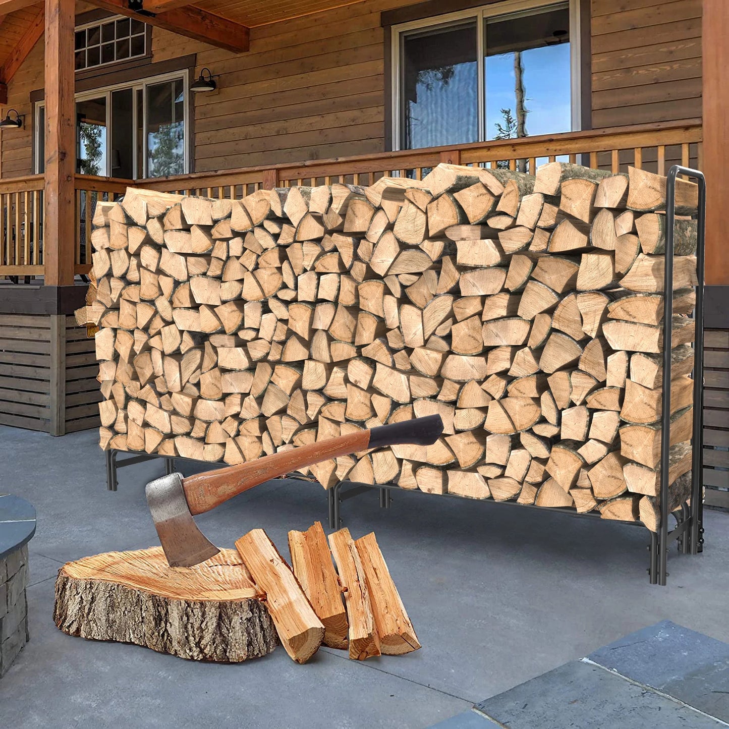 Heavy Duty Metal Log Rack For Outdoor Firewood Storage