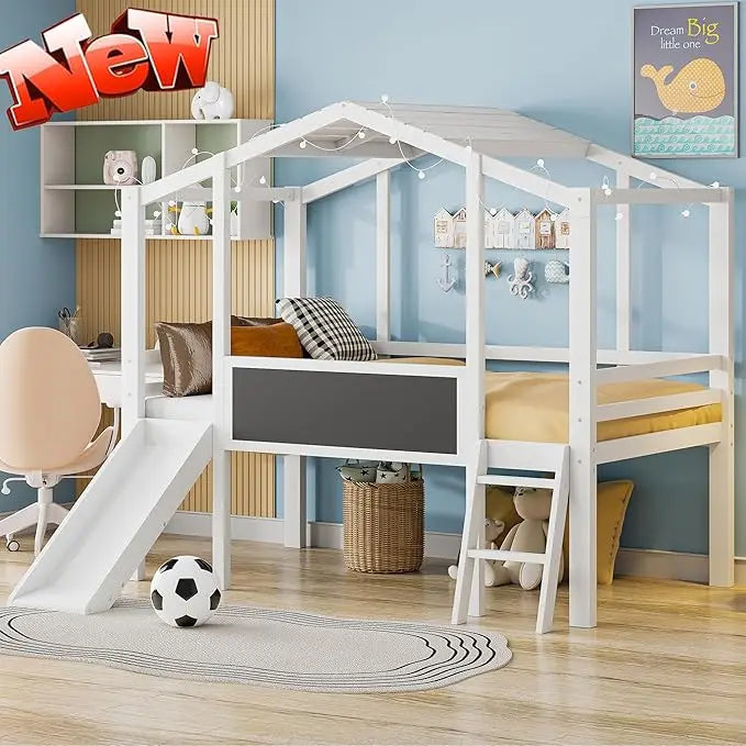 Harper And Bright Designs Loft Bed With Slide Blackboard