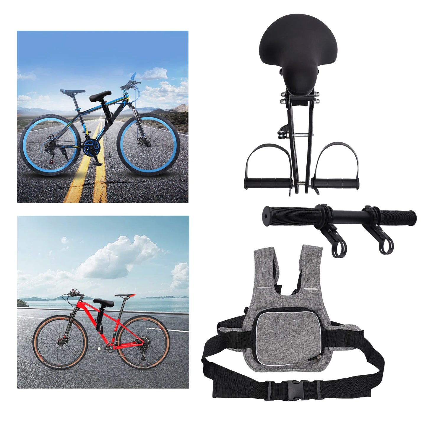 Kids Bike Seat And Handlebar Accessory Combo Pack Mounted