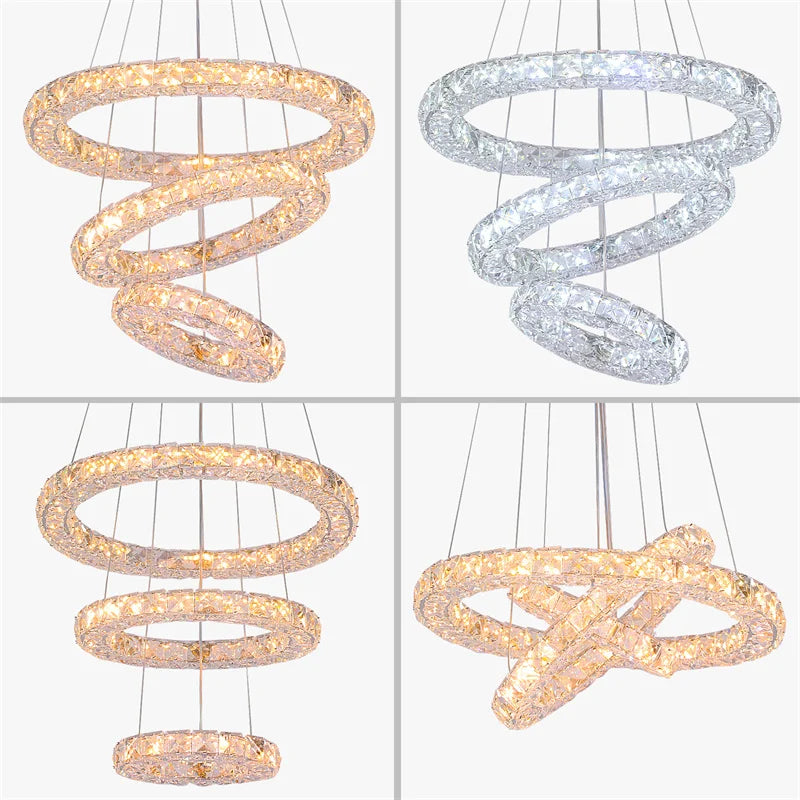 GreeLustr Five Ring Crystal LED Modern Chandelier Lamp