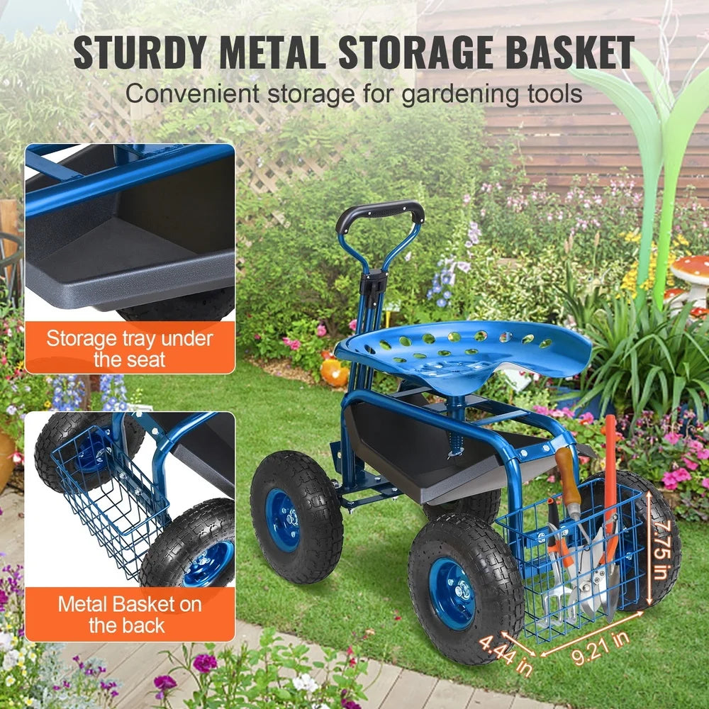 DUTRIEUX Rolling Garden Cart with Seat and Inflatable Tires