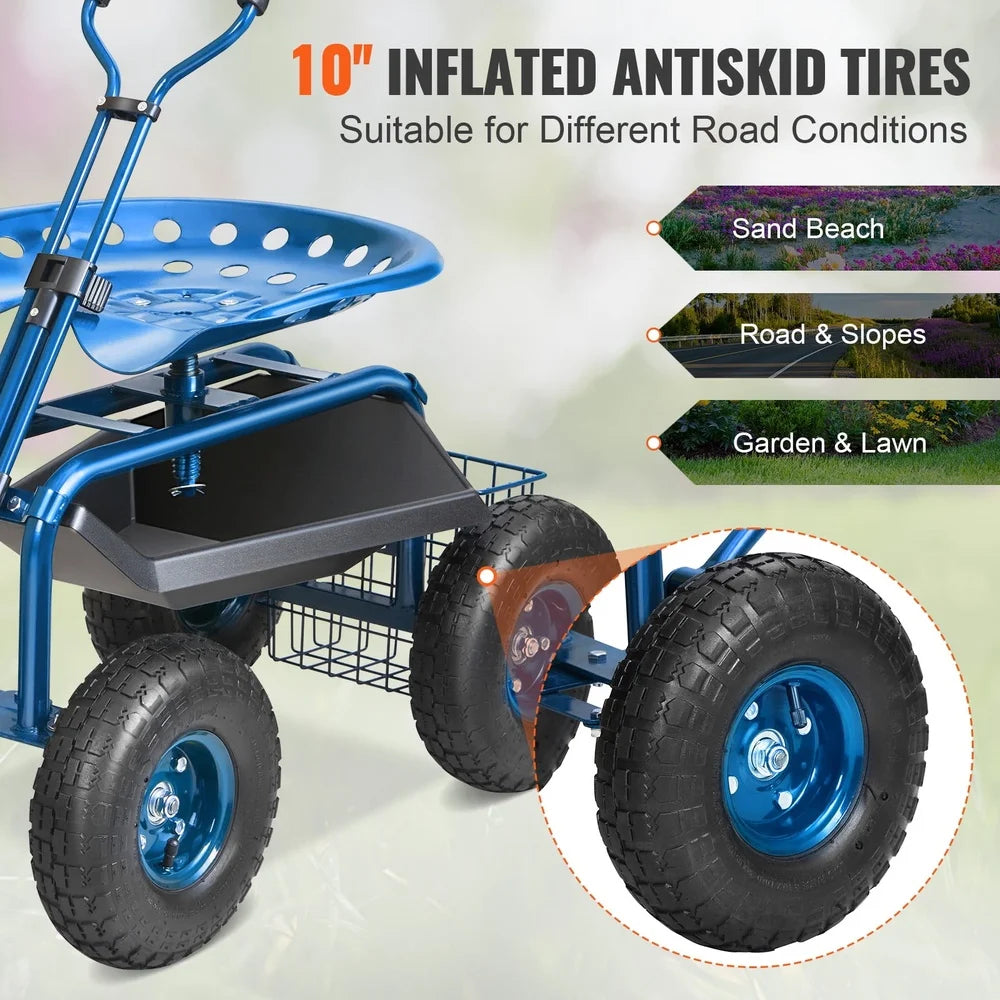 DUTRIEUX Rolling Garden Cart with Seat and Inflatable Tires