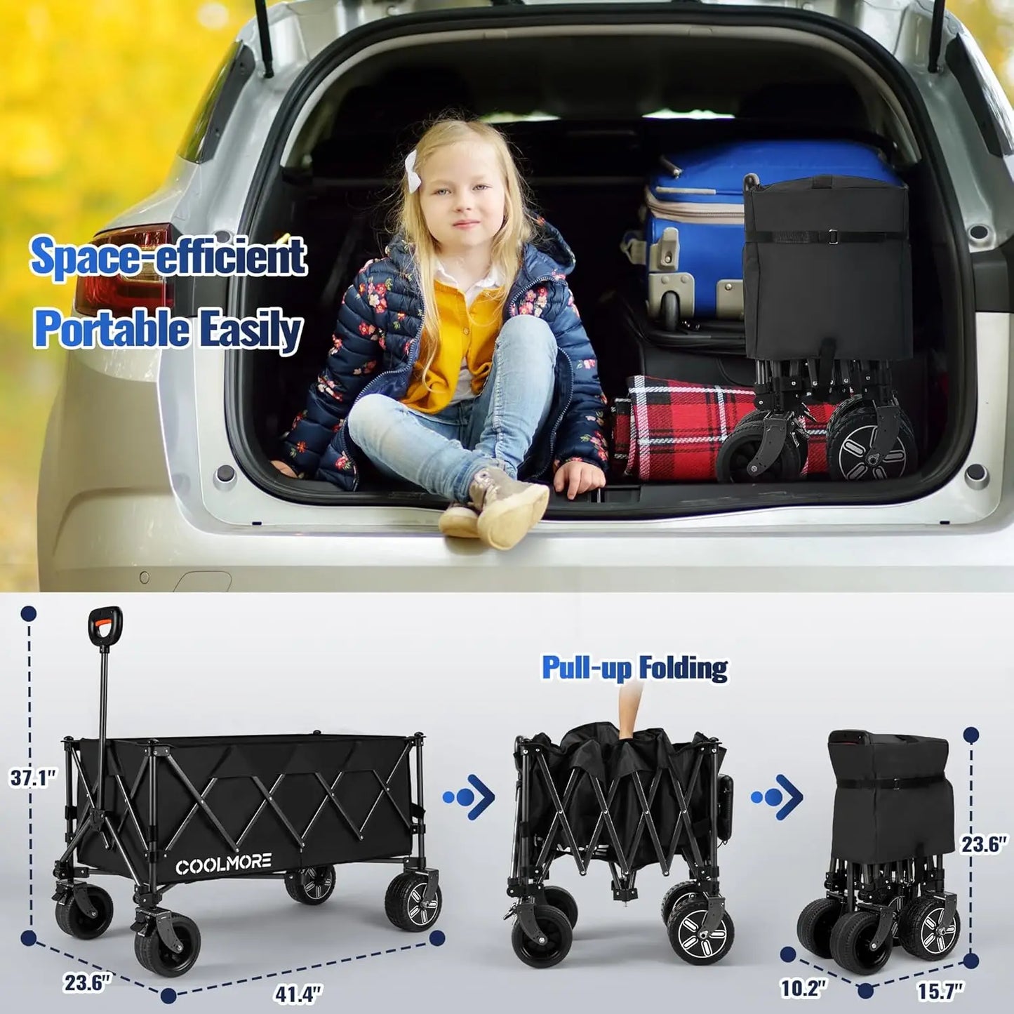 Electric Collapsible Utility Wagons 330lbs Capacity, Carts Foldable with Wheels Brakes Portable for Beach Garden Outdoor