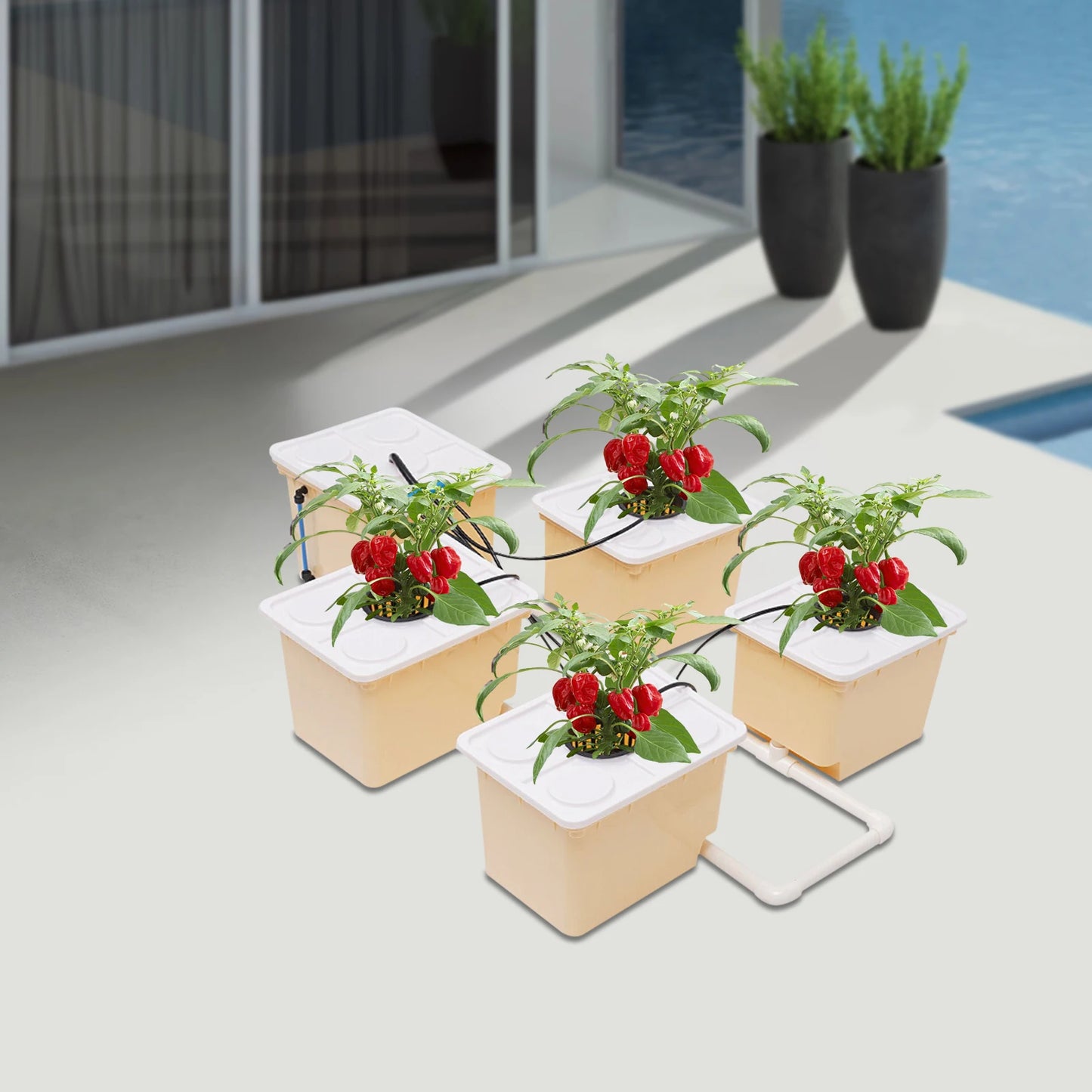 110V Submerged Pump With Buckets Lids Net Cups Pebbles