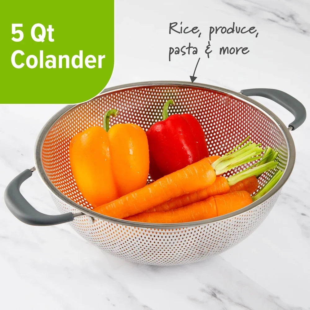 Stainless Steel Colander With Soft Grip Handles Footed Base