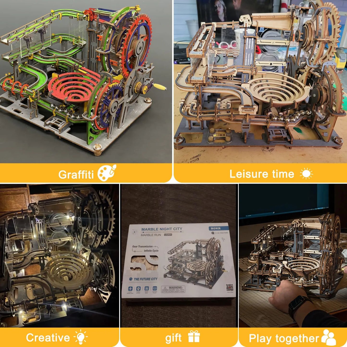 Robotime Marble Night City 3D Wooden Puzzle Waterwheel