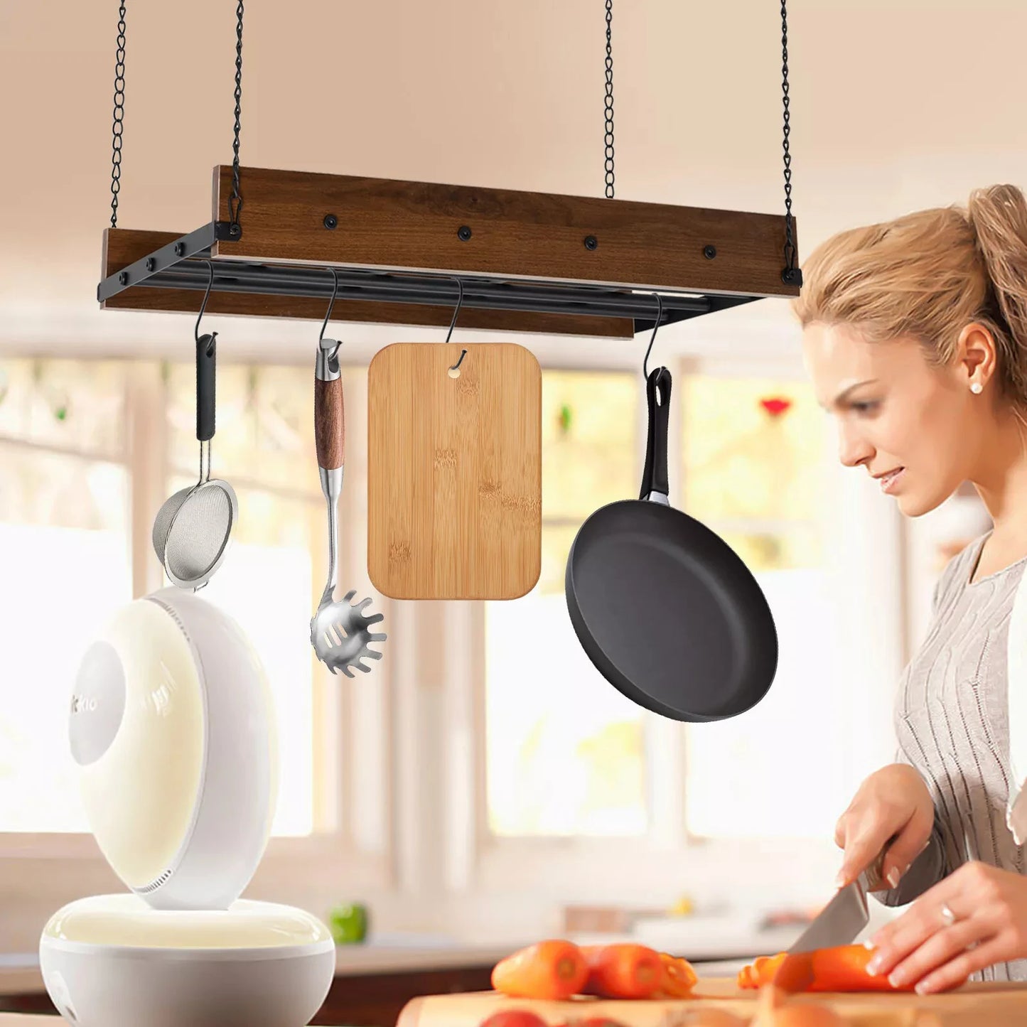 Kitchen Hanging Pot Rack Iron Pan Holder Cookware Organizer
