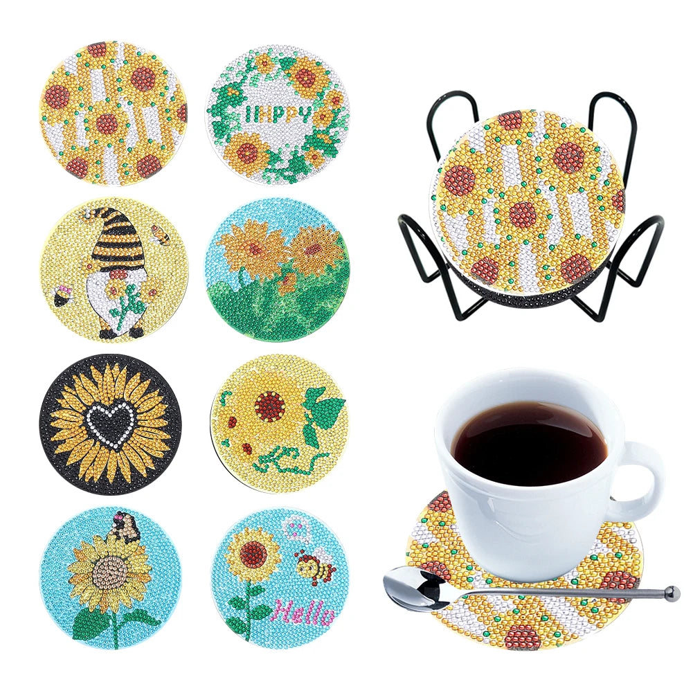 Frame Diamond Painting Coaster Kit Sunflower Mandala Set