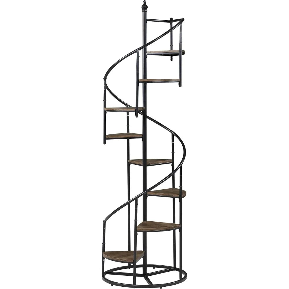 RBXC Rustic Eight Shelf Bookcase Laminate Wood Storage Unit Floor Mounted Living Room