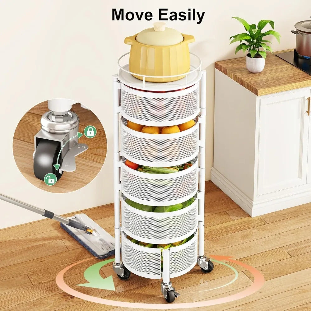 Fruit And Vegetable Rotating Storage Rack 5 Tier Cart