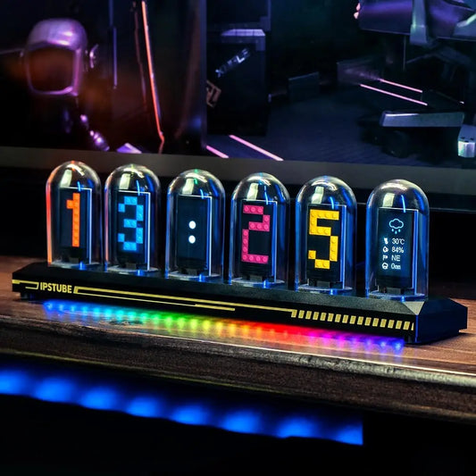Aiopp Night Light Nixie Tube Clock Kit 12 24h Display IPS