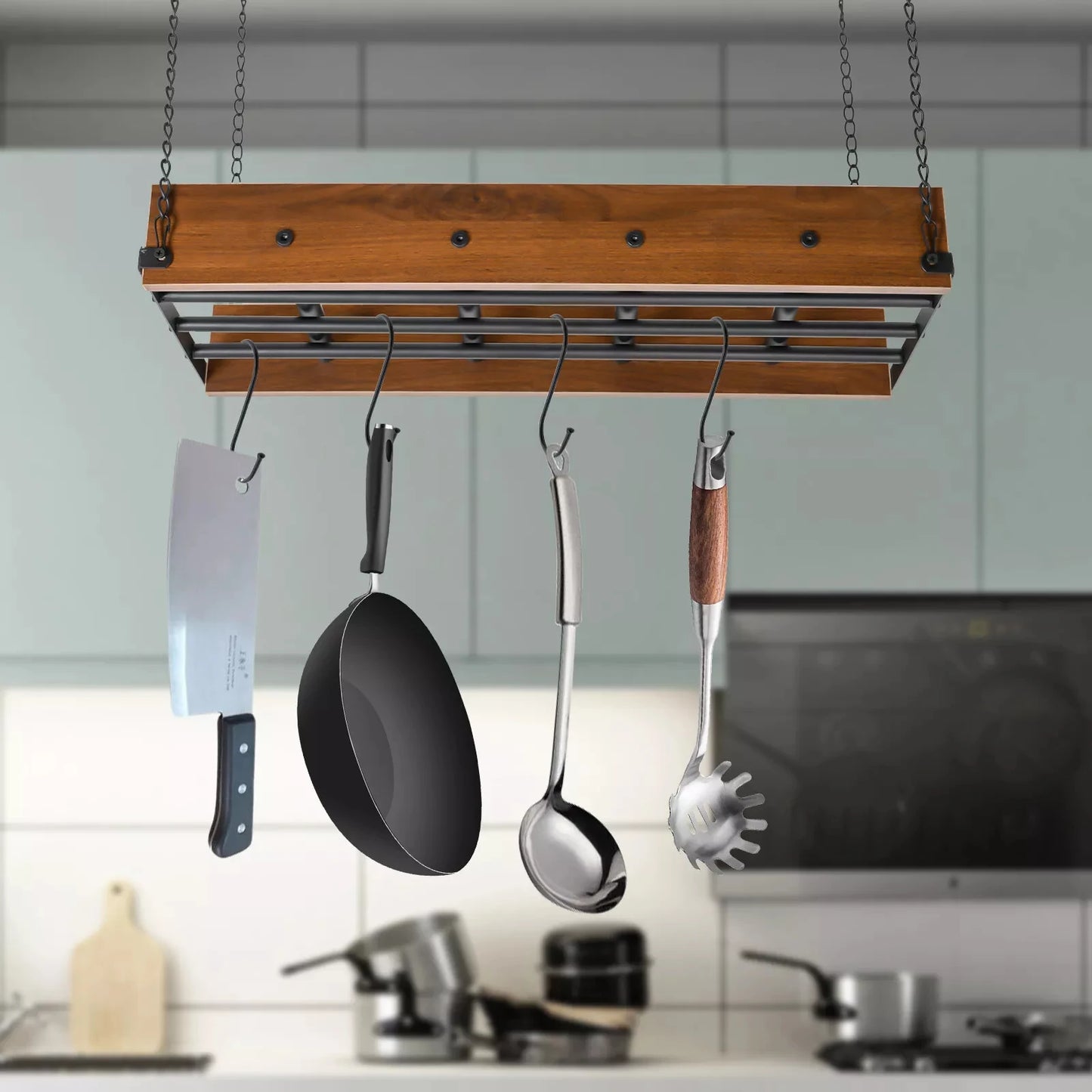 Kitchen Hanging Pot Rack Iron Pan Holder Cookware Organizer