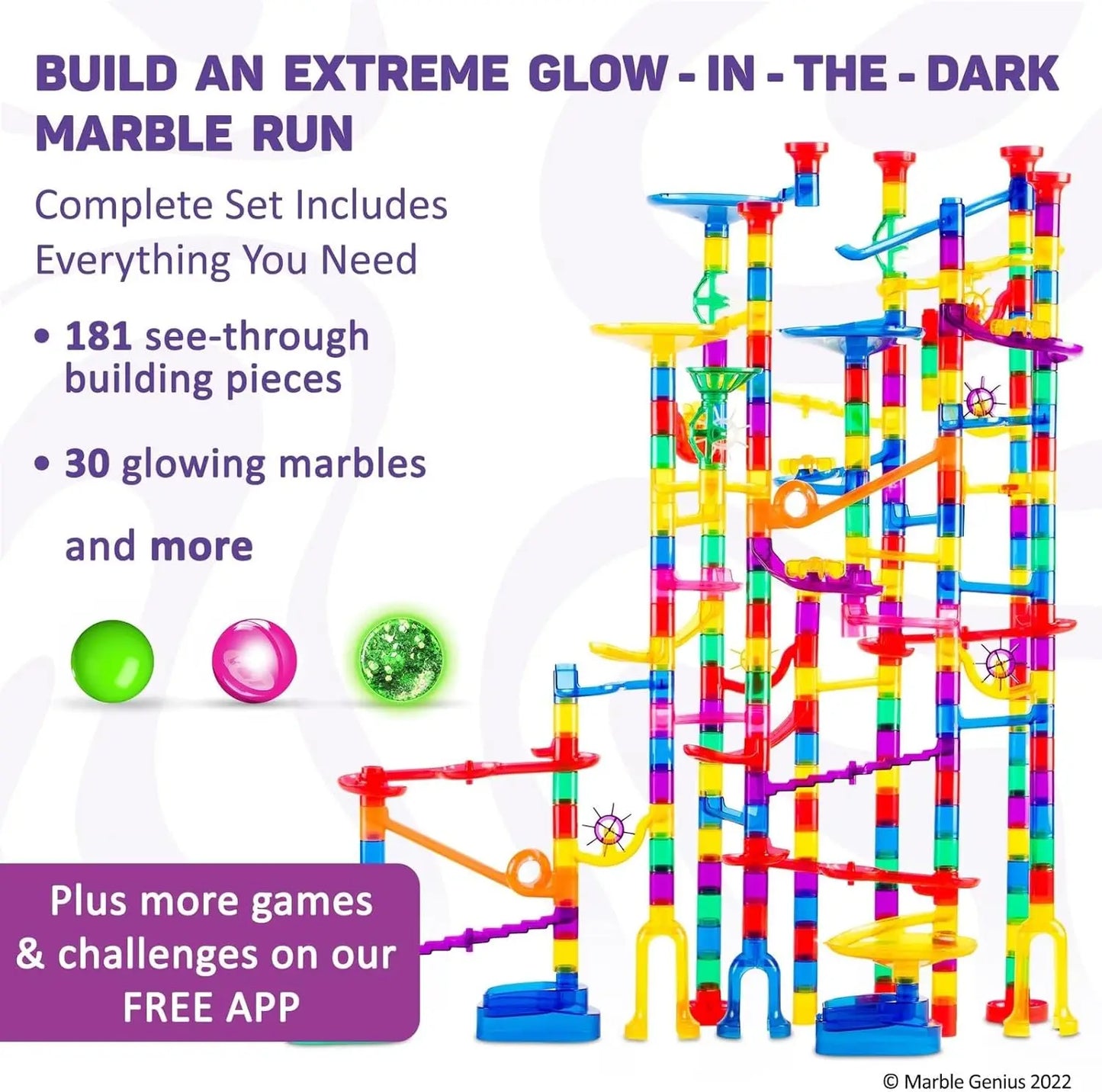 Glow Marble Run Track Set 300 Pieces for Kids STEM Education