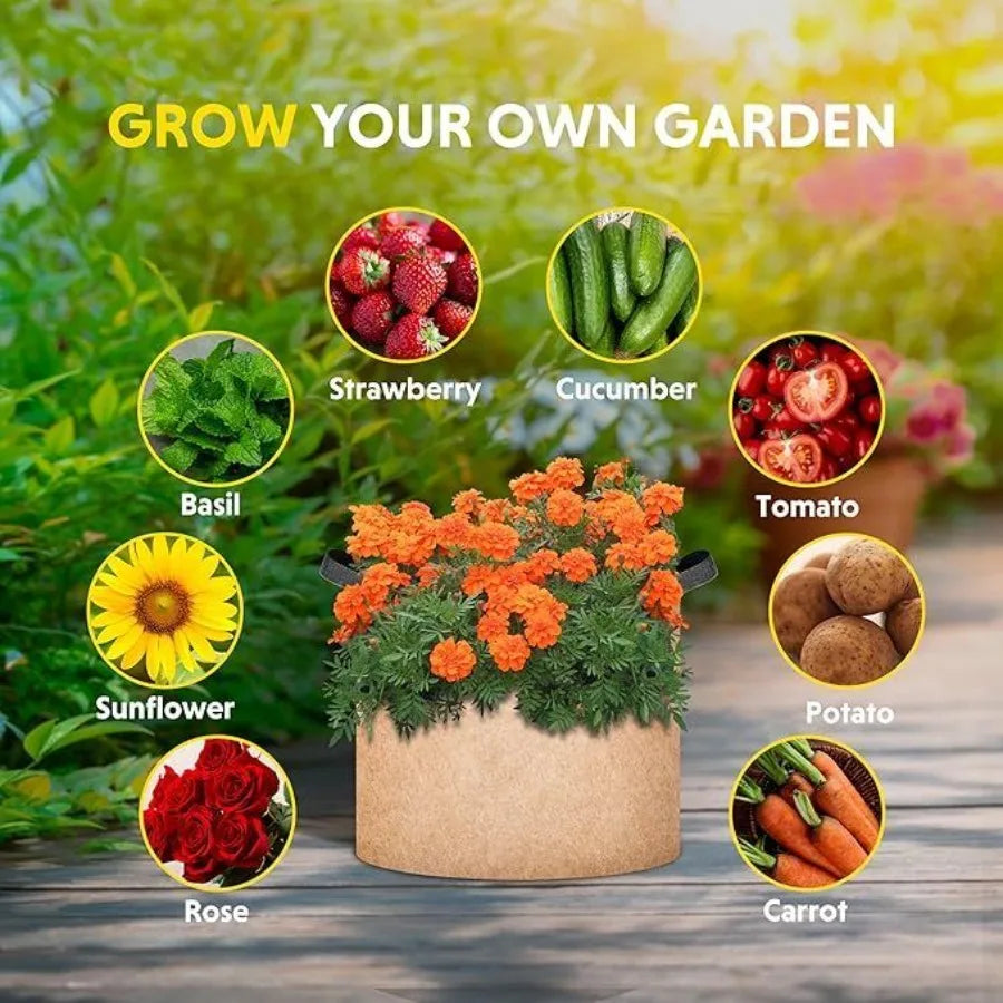 Heavy Duty Fabric Plant Grow Bags 6 Pack Nonwoven Containers