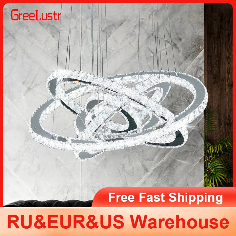 GreeLustr Five Ring Crystal LED Modern Chandelier Lamp