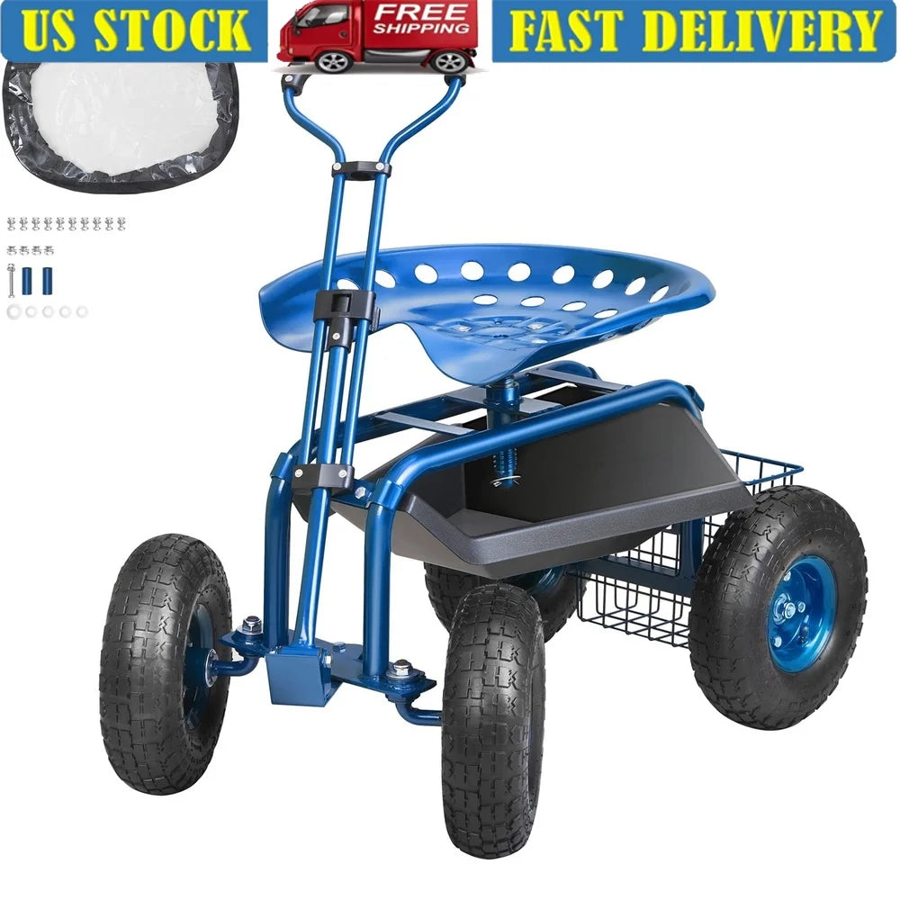 DUTRIEUX Rolling Garden Cart with Seat and Inflatable Tires
