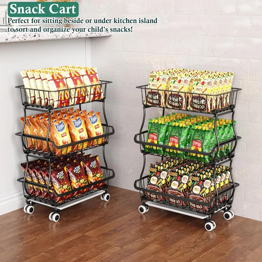 Pantry Organizer Cart With Wheels Stackable Wire Baskets