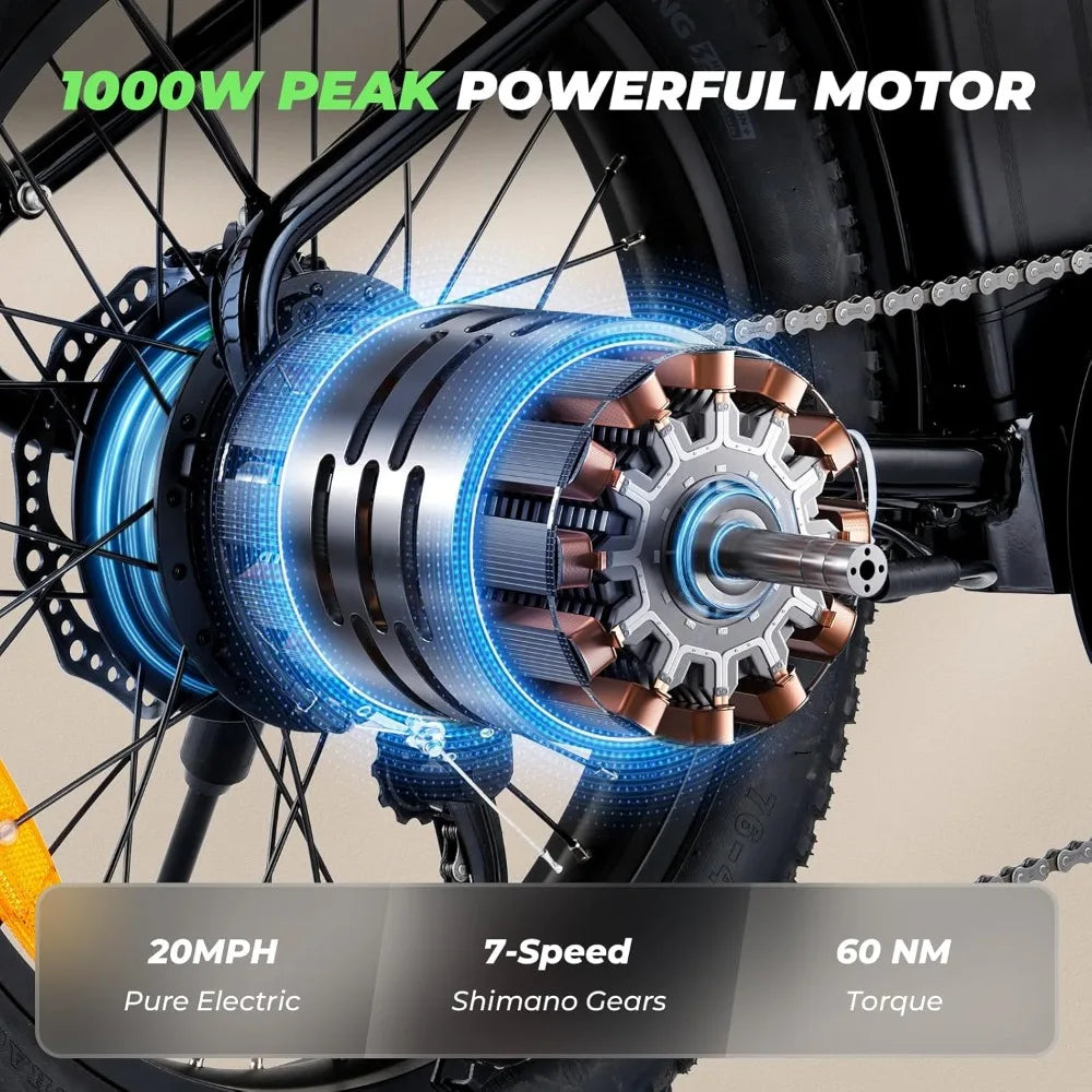 U7 Electric Bike For Adults 1000W Cargo 55 Mile Range