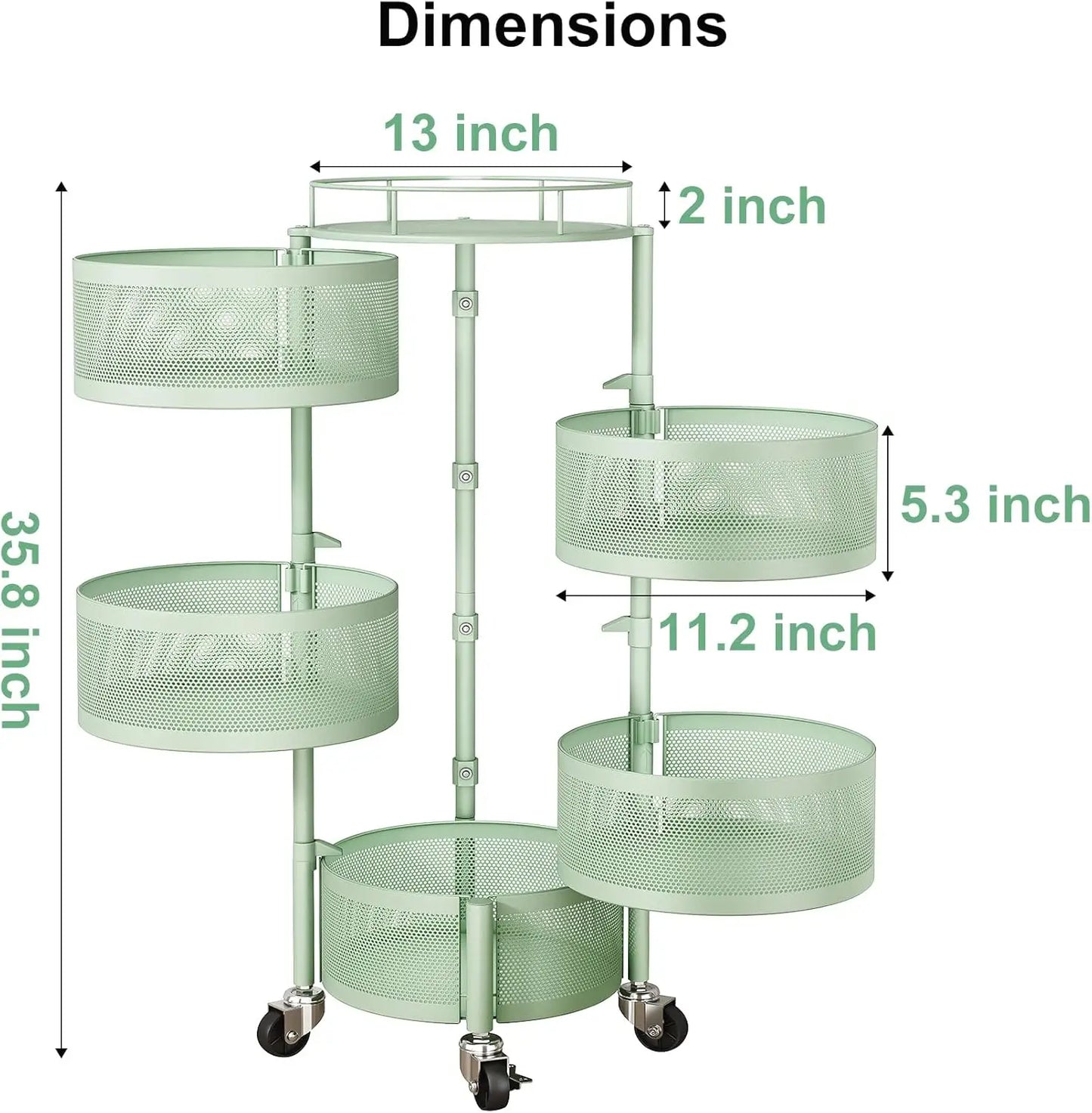 Fruit And Vegetable Rotating Storage Rack 5 Tier Cart